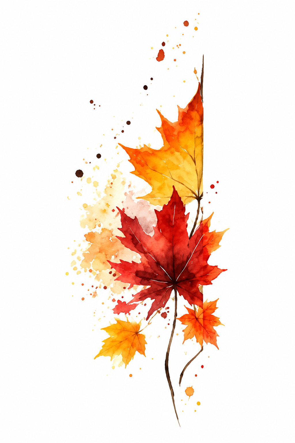 Feuilles d'érable à l'aquarelle, jaune, orange, rouge et bordeaux